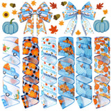 Wavyknot 6 Rolls Thanksgiving Blue Fall Pumpkin Wired Ribbons 2 Inch x 30 Yards Thanksgiving Pumpkin Turkey Maple Leaf Ribbon Ha