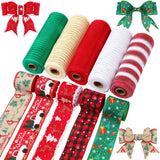 Woanger 10 Rolls Christmas Ribbon Include 5 Roll Wreath Mesh Ribbon Decor 5 Roll Christmas Wired Ribbon Stripe Rolls Metallic Po
