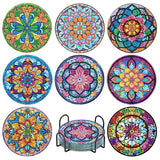 CAMOYAI 8 pcs Mandala Diamond Art Coasters Kits with Holder, Stained Glass Flowers Diamond Painting Coasters for Adults Beginner