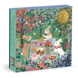 Galison Spring Tea Party - 500 Piece Foil Jigsaw Puzzle Featuring Beautiful Artwork of Rabbits Enjoying A Tea Party