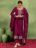 Libas Maroon Silk Blend Embroidered Kurta Sets For Women Maroon Xl
