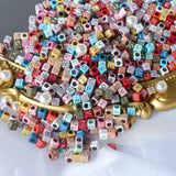 HERZWILD 1000pcs Cube Letter Beads Silver on Colored Square Alphabet Beads Acrylic Silver Letters A-Z,6 x 6 mm Craft Beads for D