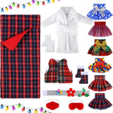 Sumind 14 Pieces Christmas Doll on Clothes Accessories Outfits Set Including Skirts, Bathrobe, Sleeping Bag, Fluffy Vest, Shirt,