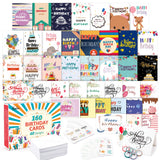 feela Birthday Cards Bulk, 160 Pack 40 Designs Happy Birthday Card Assortment Box with 160 Blank Envelopes 168 Pieces of Sticker