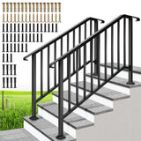 VIVOHOME 2-Pack Galvanized Steel Hand Rails for Outdoor Steps - 54.1 Curved Ends and Safety Balusters Exterior Railing Kit for P