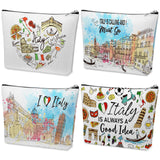 Kacctyen 4 Pack Italy Travel Gifts Cosmetic Bag for Women City Theme Makeup Bag with Zipper Italian Souvenir Gifts for Italy Lov