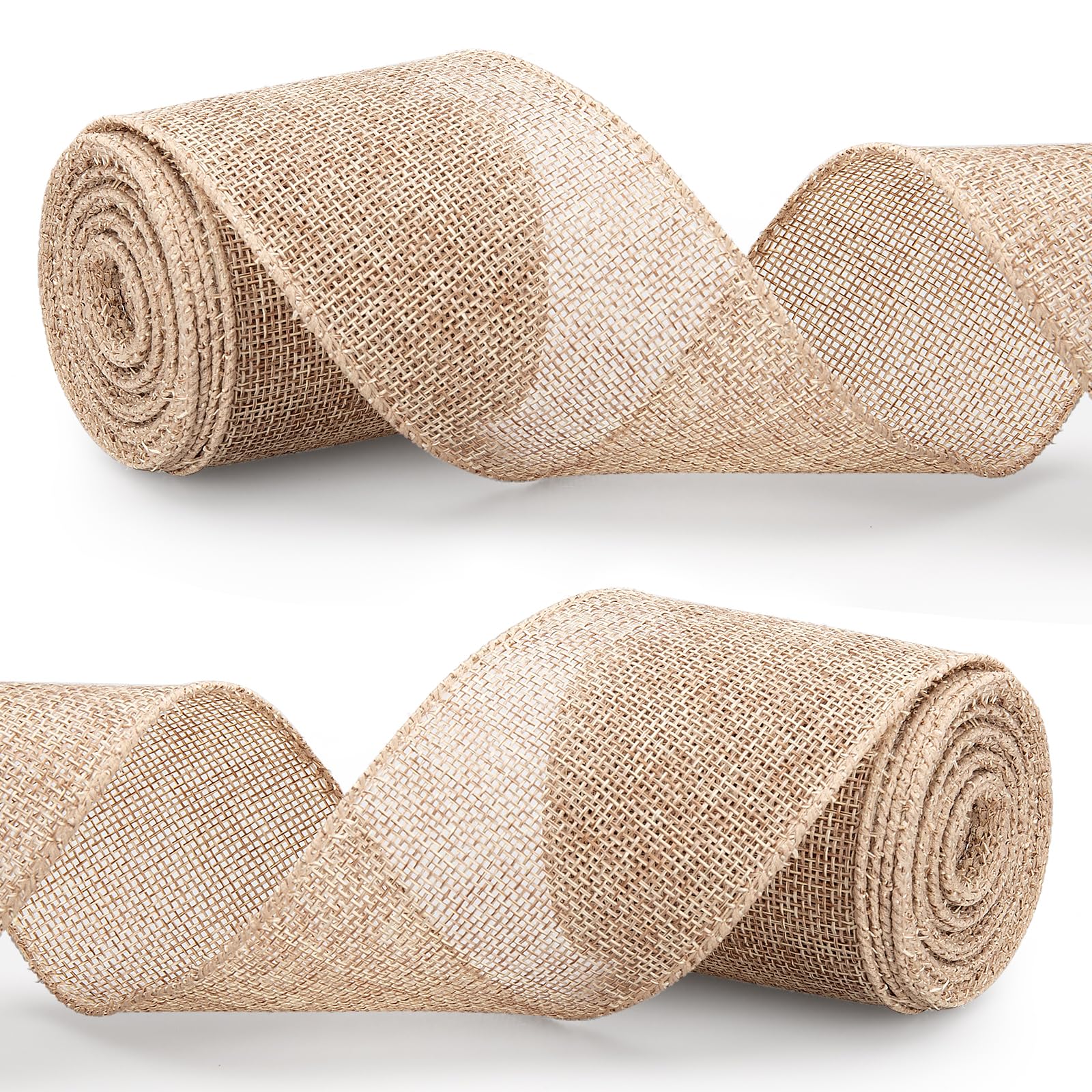 Burlap Wired Edge Ribbon, Natural Jute Ribbon for Gift Wrapping, Trees Decorations, Big Bow, Wreath, Bouquets, Crafts Making, 2 