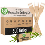 Ibambo 100% Bamboo Forks Set - Eco Friendly Disposable Cutlery (600 Compostable Forks) | Disposable or Reusable Bamboo Utensils 
