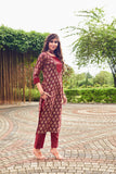 Anni Designer Women'S Cotton Blend Straight Printed Kurta With Pant Set (Garima Maroon-Vgt_M_Maroon_Medium),Maroon,M,Cotton Blend,Regular,Kurta
