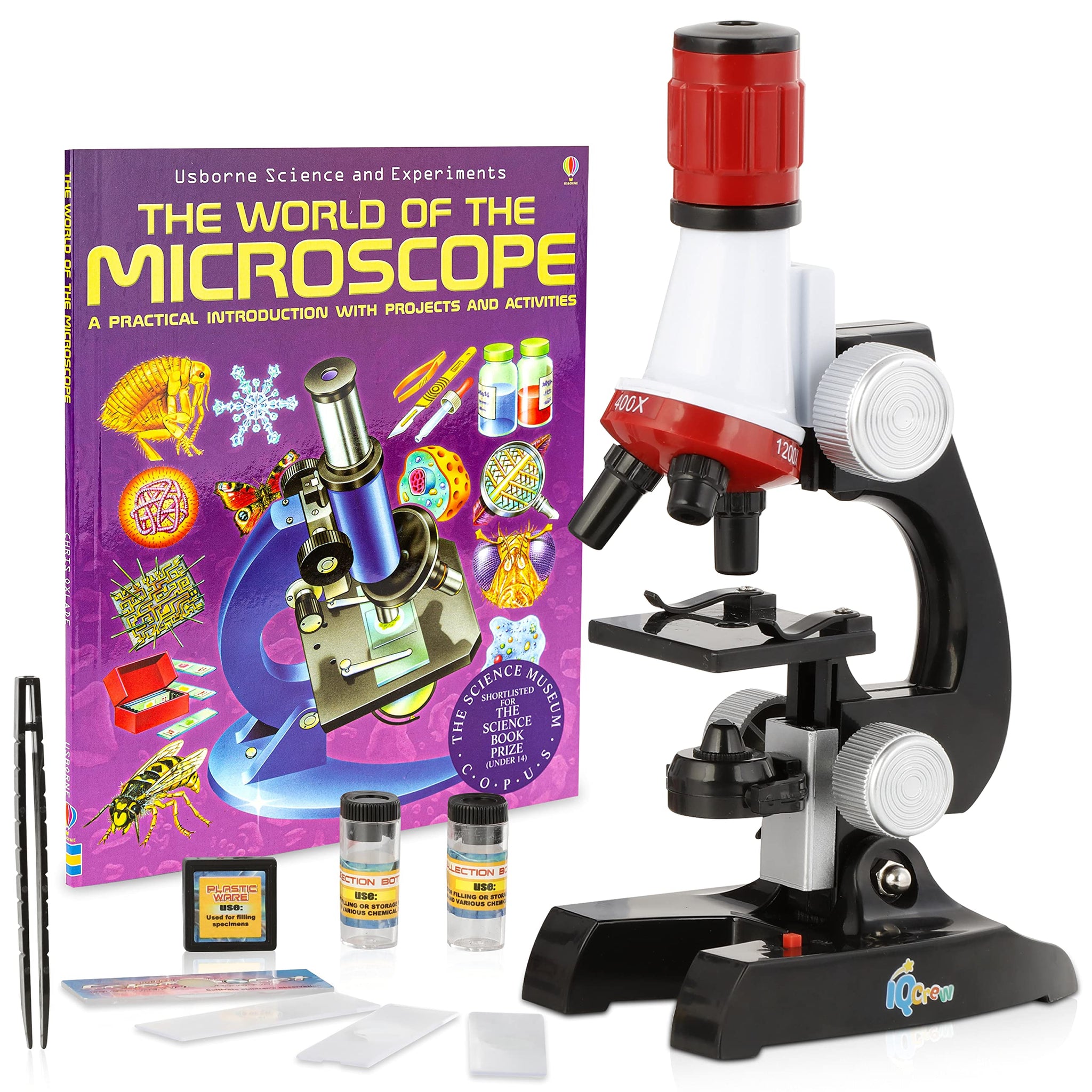 IQCrew 1200X Kids Microscope Toy Set with Slides Preparation Kit + Microscope Book