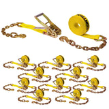 US Cargo Control Chain Ratchet Straps 2 Inch x 27 Foot (10-Pack), 10,000 LBS Break Strength, Heavy Duty Ratchet Straps with Chai