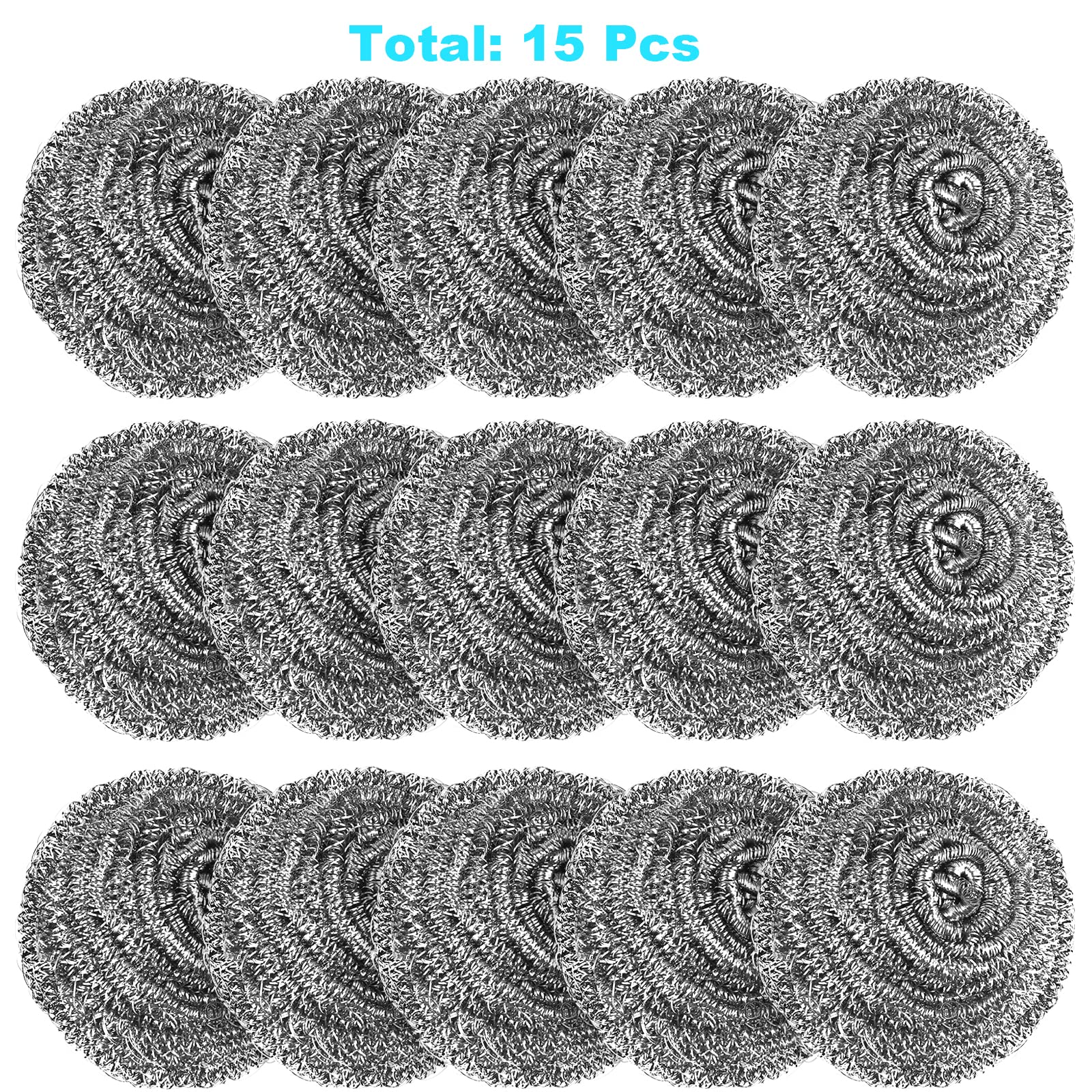 15 Pack Steel Wool Scrubber, Metal Kitchen Scrubbing Sponges, Dishwashing Scouring Pads Heavy Duty, Premium Stainless Steel Scru