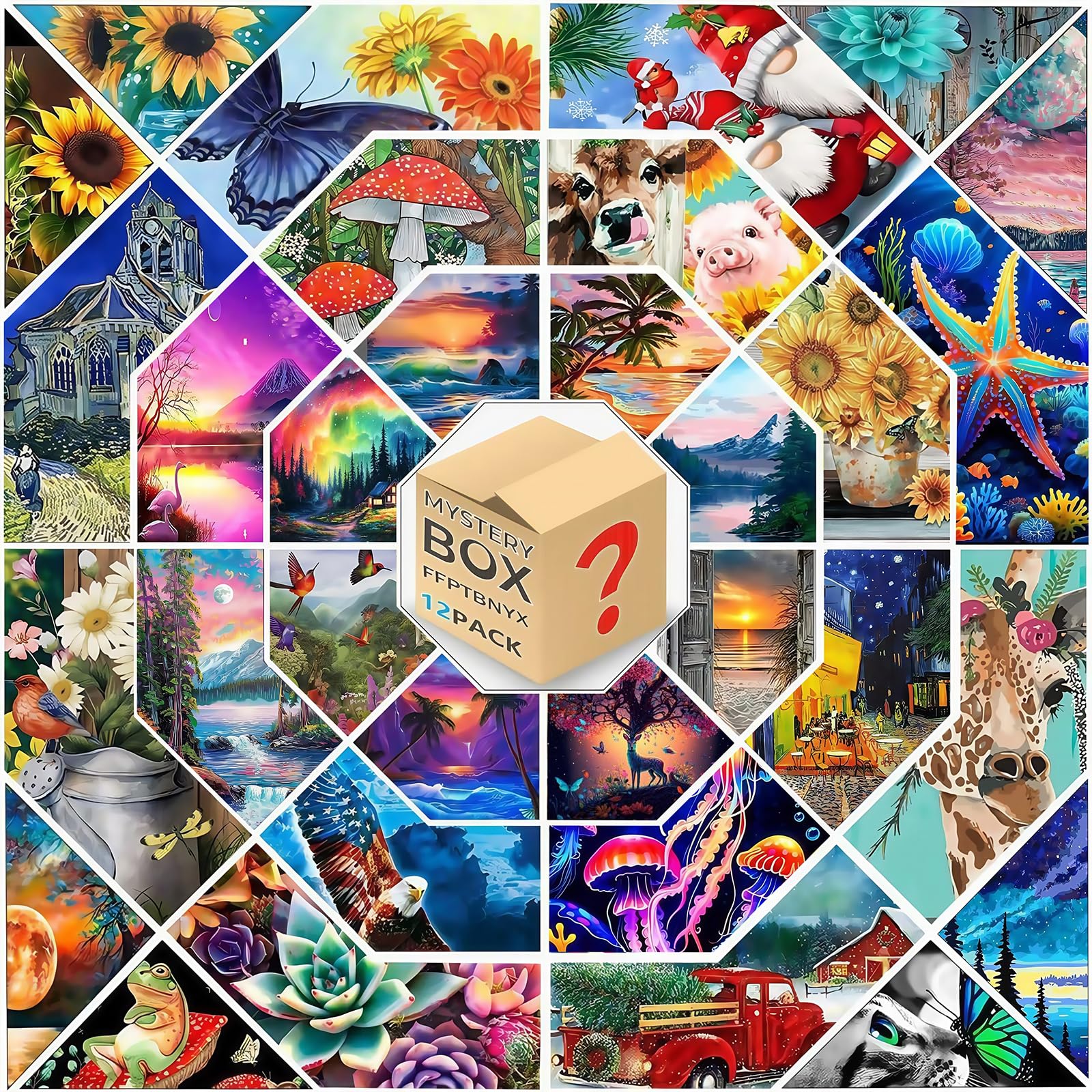 FFPTBNYX 12 Pack Diamond Art Kits for Adults - 12x16 Inch Mystery Designs DIY 5D Full Drill Art Craft Diamond Painting for Gift 