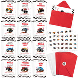 TICIAGA 144pcs Valentines Day Monster Truck Greeting Cards with Envelop and Sticker for Kid, 4 x 6 IN Monster Truck Notecard Exc