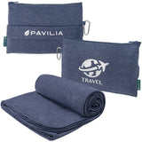 PAVILIA Travel Blanket Compact, Airplane Packable Bag, Soft Fleece Portable Throw Pillow Combo Set, Plane Flight Car Trips Essen
