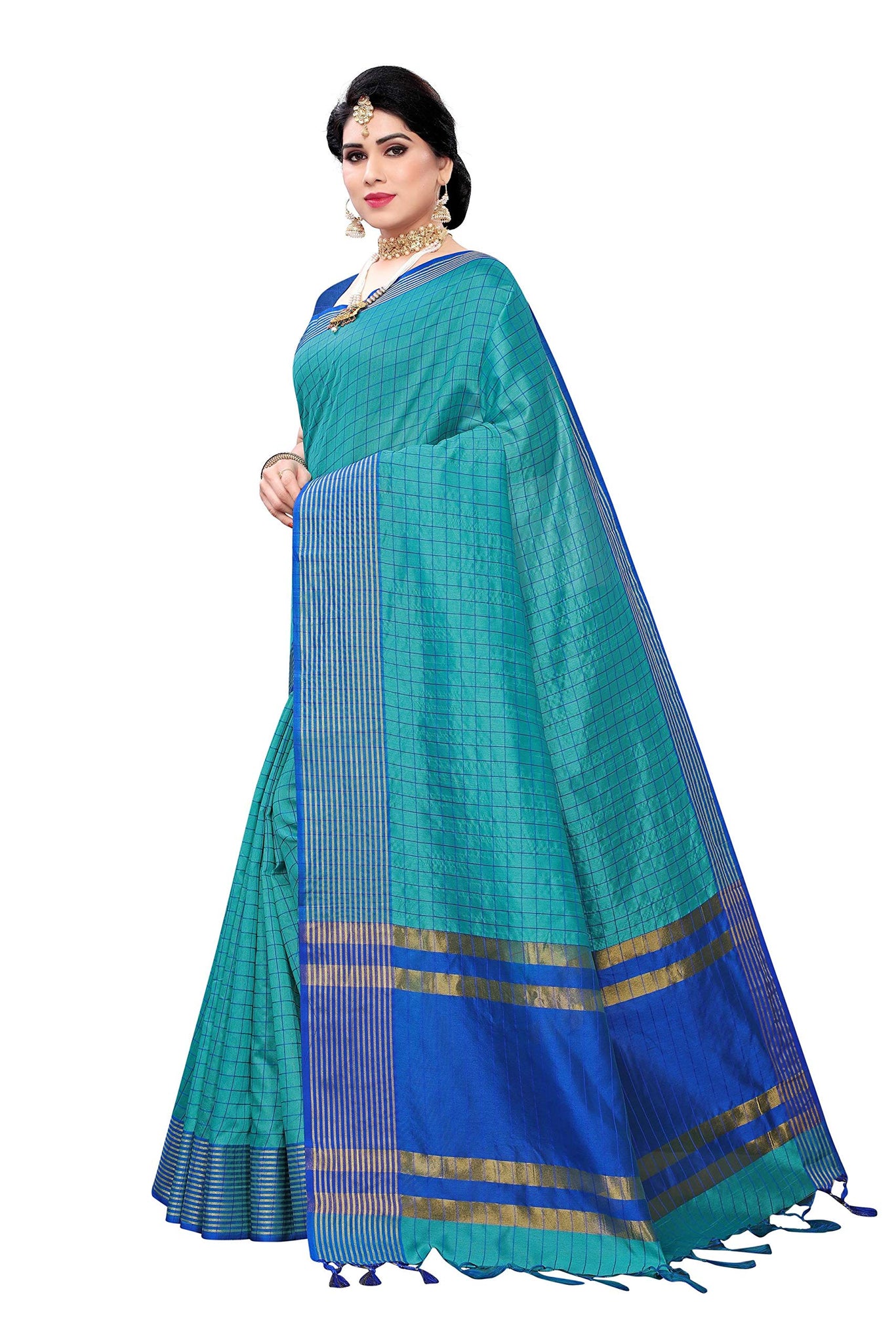 Gosriki Women'S Rama Cotton Silk Printed Saree With Blouse Piece (Manipuri Rama_Free Size),Rama,,B08HGNBC26