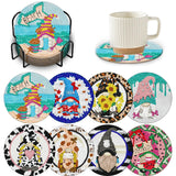 Denylo pro 8 Pcs Gnome Diamond Art Coasters Kits with Holder DIY Gnome Diamond Art Coaster for Gifts Beginner Adults Kids Art Ta