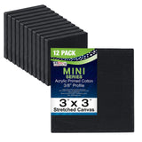 US Art Supply 3 x 3 Black Mini Professional Primed Stretched Canvas (1Pack of 12Black Mini Canvases)