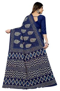 Tamaira Fashion Women'S Batik Printed Pure Cotton Saree Without Blouse Piece(2458_Indigo)