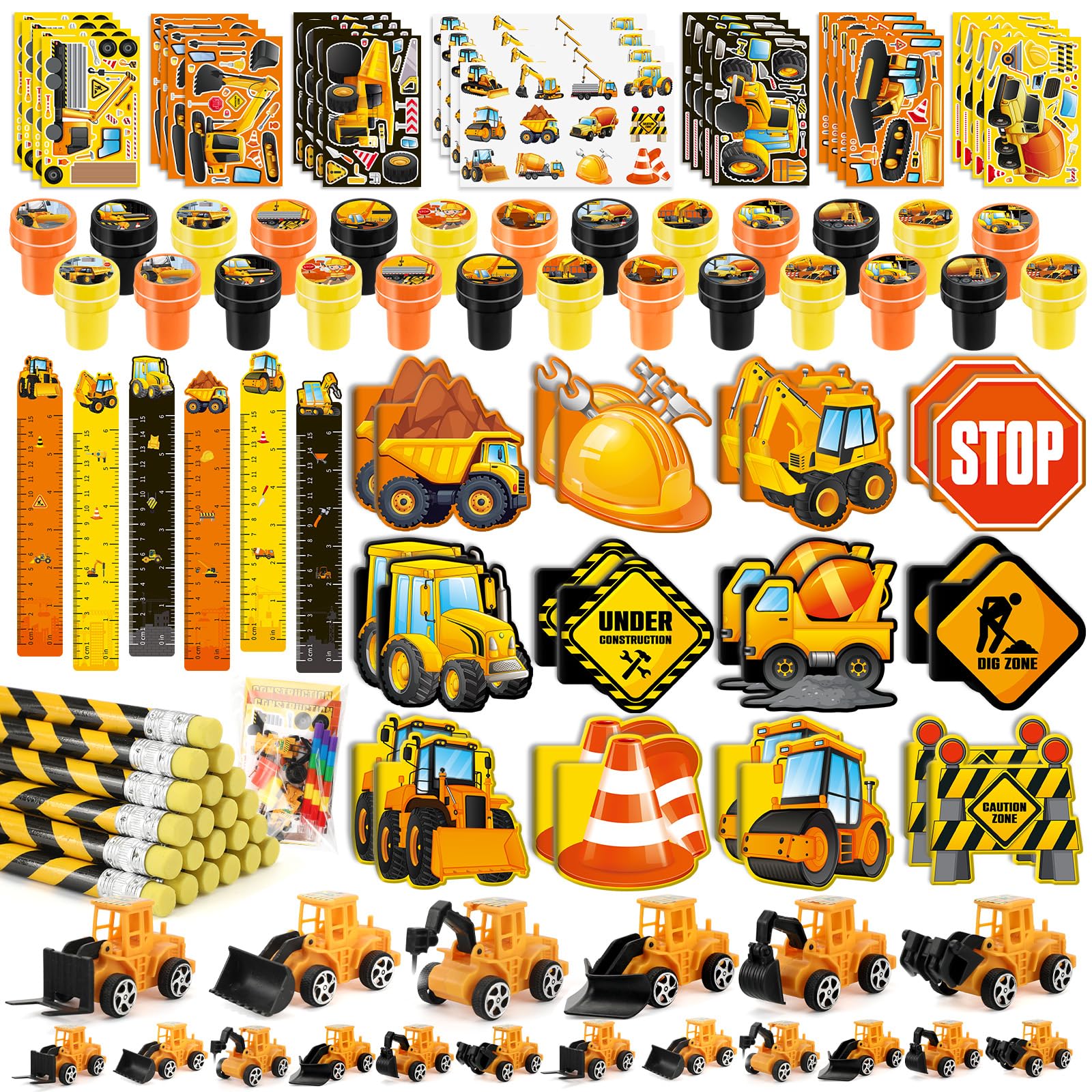 BenLouis 96Pcs Construction Party Favors Excavator Tractor Theme School Stationery Set Bulk for Kids Construction Birthday Party