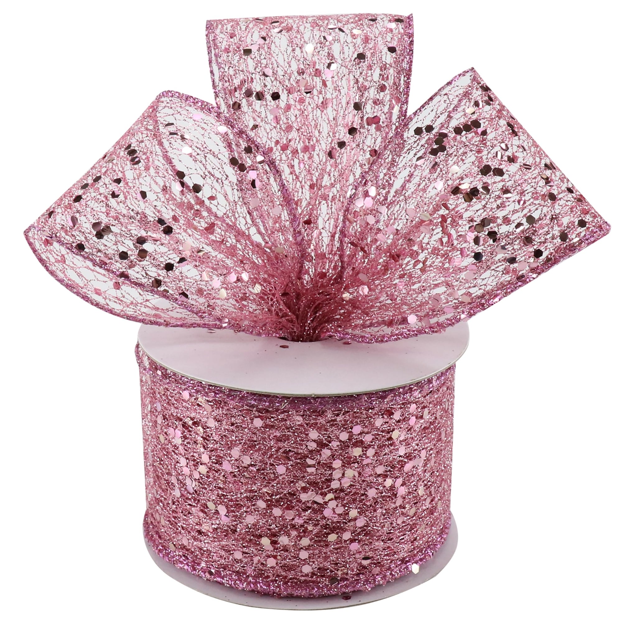 MAYREEL 2.5 Inch Pink Christmas Ribbon Wired Glitter Mesh for Tree Decorations Gift Wrapping Wreaths Tree Toppers Crafts 10 Yard
