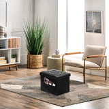 AmasSmile Folding Storage Ottoman Foot Rest Stool with Side Pocket, 16 inches Leather Footstool Bench, Short Ottoman Bench, Stor