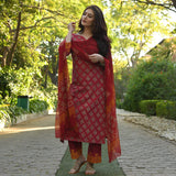 Gosriki Women'S Rayon Floral Printed Straight Kurta With Pants & Dupatta (Shank-Maroon_S-Gs_Maroon_Small),Maroon,,B0BPT7HWD3