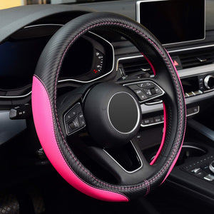 Labbyway Microfiber Leather Auto Car Steering Wheel Cover, Universal Fit 15 Inch Anti-Slip Wheel Protector, Pink