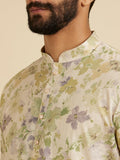 Manyavar Men'S Linen Blend Digital Floral Print Long Kurta (Green,3Xl)