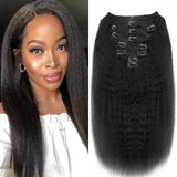 Kinky Straight Clip in Hair Extensions Real Human Hair Natural Black Double Weft Clip ins for Women 16 Inch 120g 8pcs Seamless K