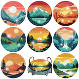 Clendo 8 Pcs Landscape Diamond Art Coasters Kit with Holder, Sunset Small Diamond Art Kits for Adults Beginners, Diamond Paintin