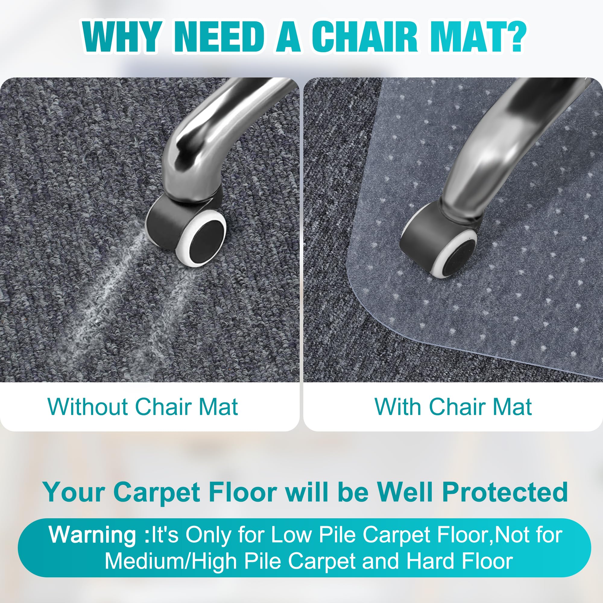 BesWin Chair Mat for Carpets, 30 X 48 Transparent Office Chair Mat for Low Pile Carpeted Floors, Computer Desk Chair Mat for