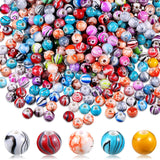 Hicarer 500 Pcs 8 mm Beads Bulk Acrylic Craft Beads for Jewelry Making Small Ink Pattern Crafts for Bracelet and Necklaces Women