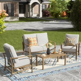 NATURAL EXPRESSIONS 4 Pieces Patio Furniture Sets,Modern Metal Outdoor Conversation Sets with All Weather Hand-Woven Rope Chairs