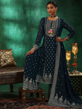 Libas Womens Printed Georgette Straight Kurta With Palazzos And Dupatta Blue M 48875