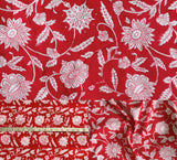 Indian Hand Block Print 60/60 100% Cotton Fabric by The Yard, Lightweight Floral Quilting & Sewing Fabric for Dressmaking, Uphol