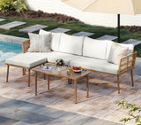 DWVO 6 Pieces Patio Furniture Set, L Couch Outdoor with Coffee Table&Washable Cushions, Outdoor Patio Sectional Wicker Rattan Co