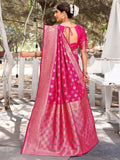 Leriya Fashion Womens Pure Jacquard Banarasi Kanjivarm Cotton Silk Saree With Blouse Piece | Saree (Pink)