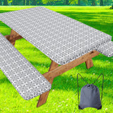misaya Picnic Table Cover with Bench Cover, Waterproof Elastic Fitted Tablecloth for 8 Foot Tables, Rectangle Washable Polyester