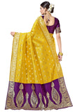 Glory Sarees Womens Silk Blend Banarasi Saree (Banarasi_Saree114_Yellow)