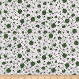 Cotton St Patrick Shamrocks Tossed Green/White, Fabric by the Yard