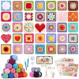 Katech Crochet Kit for Beginners, 50 Granny Squares Crochet Kits for Adults Beginner Learn to Crochets w/Step-by-Step Video Tutu