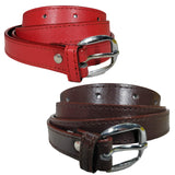 Queery WomenS Pu Leather Belt (Red, Brown)