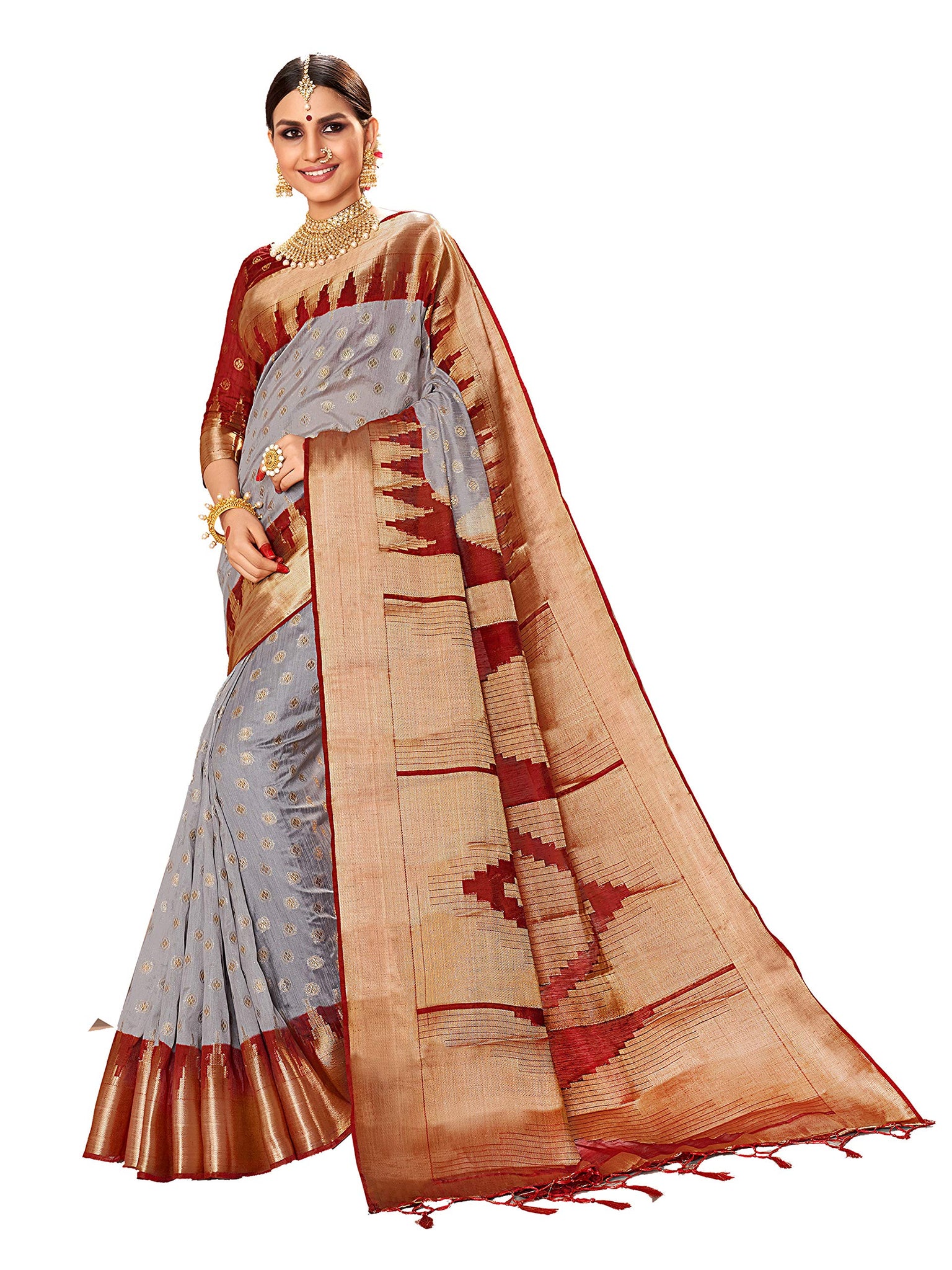 Anni Designer Women'S Gray Color Banarasi Art Silk Saree With Blouse Piece (Sharanya_1591_Free Size),Gray,Free