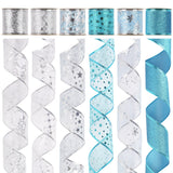 MEEDEE Turquoise Christmas Ribbon - 2.5 Inch, 6 Rolls, 36 Yards - Blue & Silver for Christmas Tree