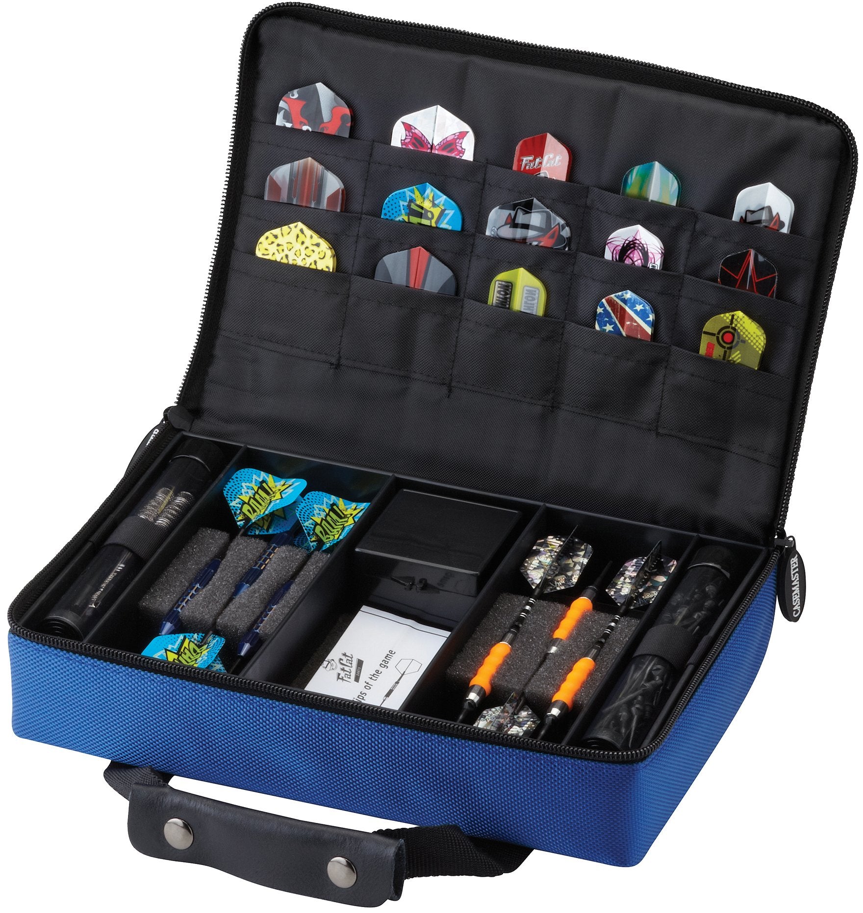 Casemaster By Gld Products Classic Nylon Dart Carrying Case For Steel And Soft Tip Darts, Holds 12 Darts Numerous Other Accessories Via Generous Storage Pockets, Tubes And Boxes, Blue, 1