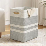 Nunsino 87L Laundry Hamper,Laundry Basket with Leather Handles,Woven Storage Basket for Toys,Pillows,Blankets,Clothes,Grey White