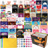 YedsIntu 64 Pack All Occasion Cards Assortment Box with Envelopes & Stickers, 4 6 Inch Assorted Blank Greeting Cards for Birthd