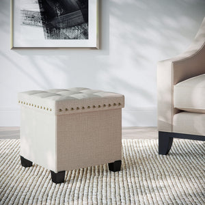 Nathan James 71103 Payton Foldable Storage Ottoman Footrest And Seat Cube, Beige