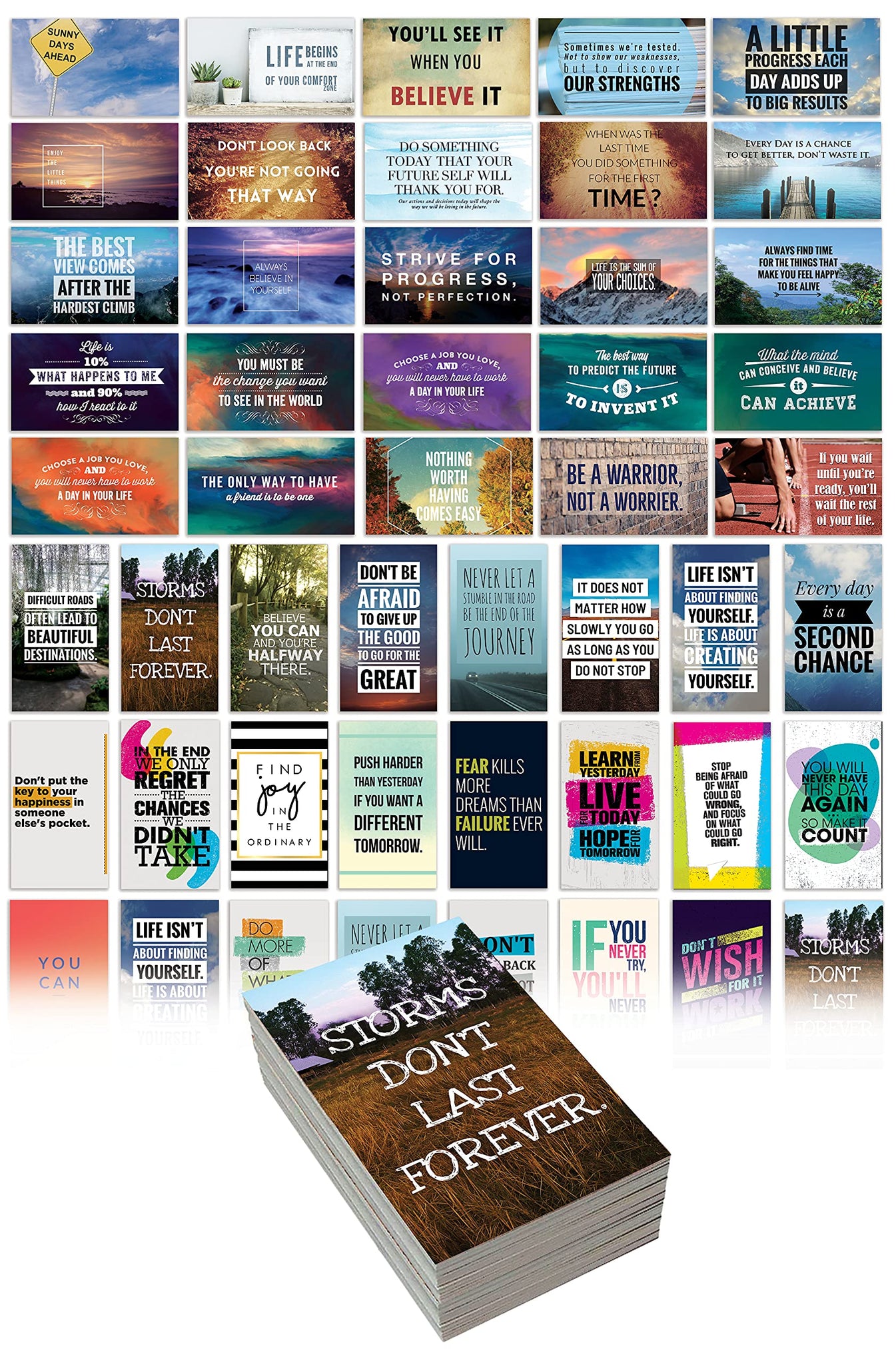 Better Office Products Motivation Inspiration Affirmation Cards, 120 Pack, 2 Each Of 60 Unique Assorted Designs, Encouragement C